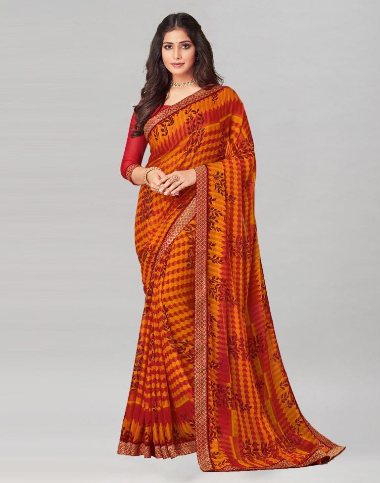 Red Coloured Chiffon Printed Saree | Sudathi