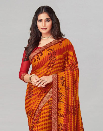 Red Coloured Chiffon Printed Saree | Sudathi