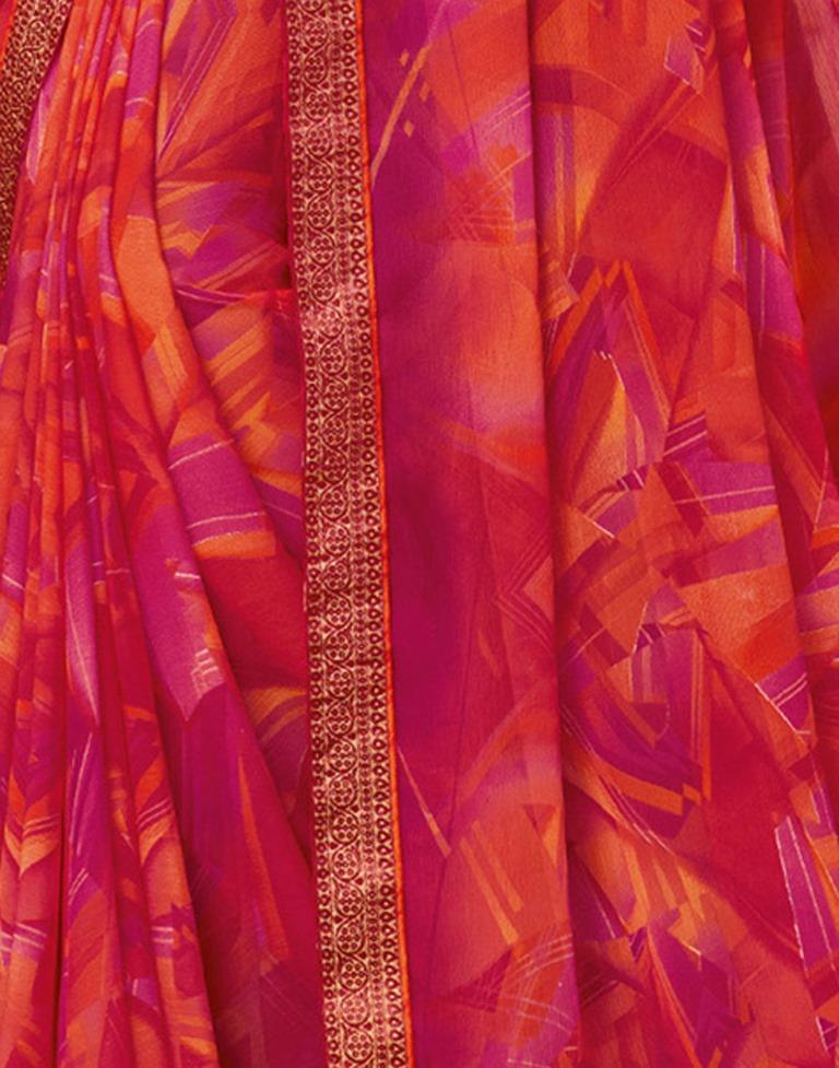 Hot Pink Coloured Chiffon Geometric Printed Saree | Sudathi