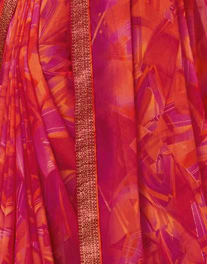 Hot Pink Coloured Chiffon Geometric Printed Saree | Sudathi