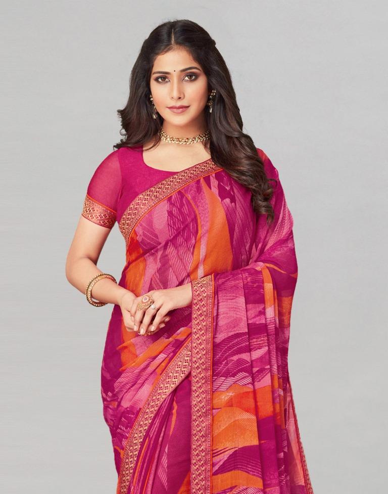 Pink Coloured Chiffon Printed Saree | Sudathi