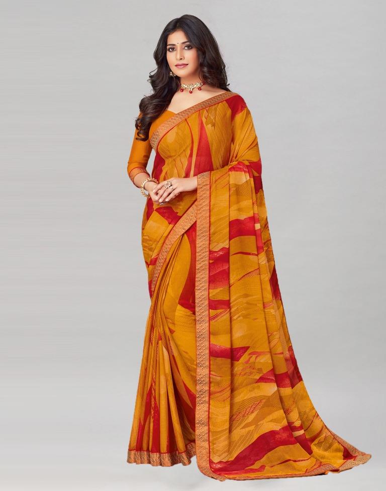 Turmeric Yellow Coloured Chiffon Printed Saree | Sudathi