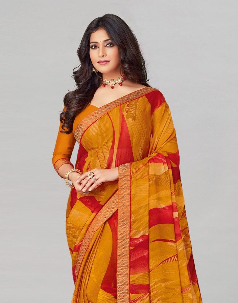Turmeric Yellow Coloured Chiffon Printed Saree | Sudathi