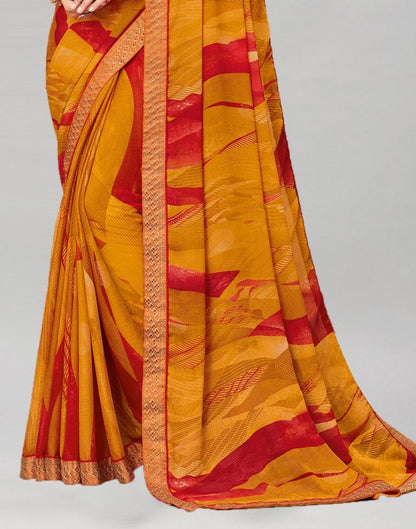 Turmeric Yellow Coloured Chiffon Printed Saree | Sudathi