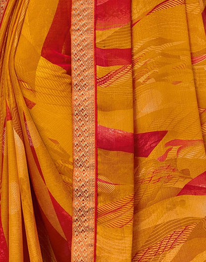 Turmeric Yellow Coloured Chiffon Printed Saree | Sudathi