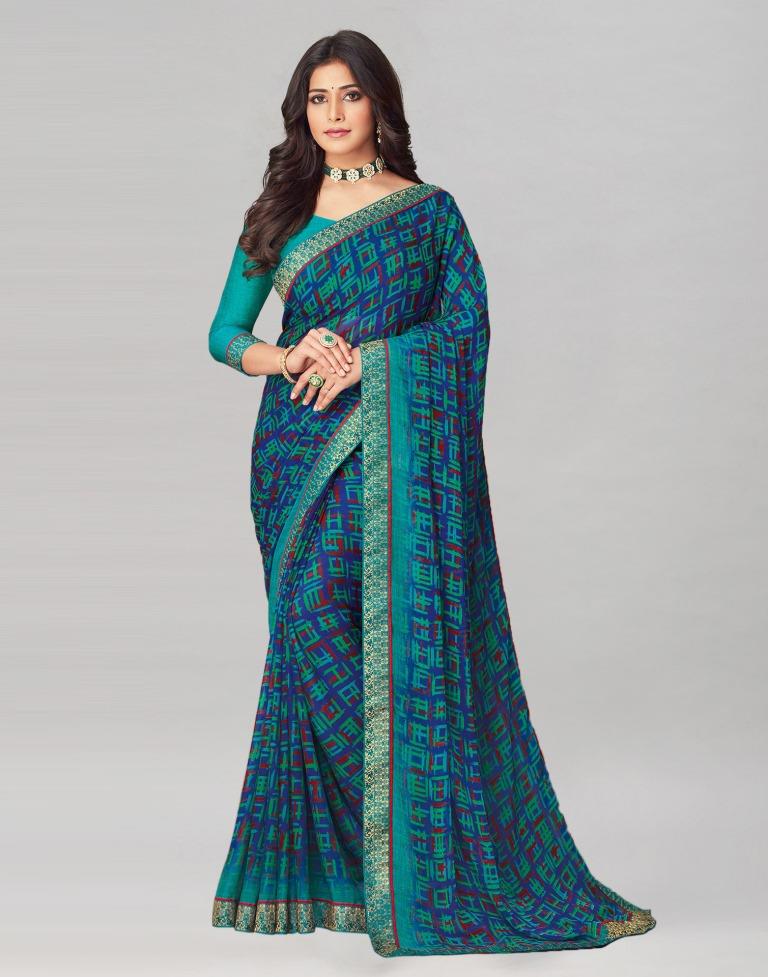 Blue Coloured Chiffon Printed Saree | Sudathi