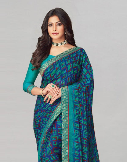 Blue Coloured Chiffon Printed Saree | Sudathi