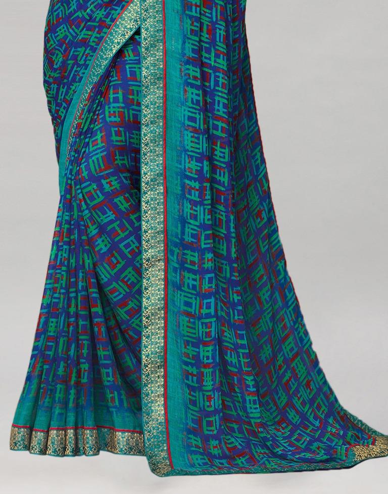Blue Coloured Chiffon Printed Saree | Sudathi