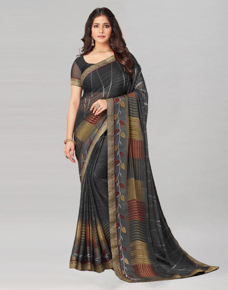 Steel Grey Coloured Chiffon Printed Saree | Sudathi