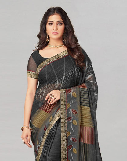 Steel Grey Coloured Chiffon Printed Saree | Sudathi