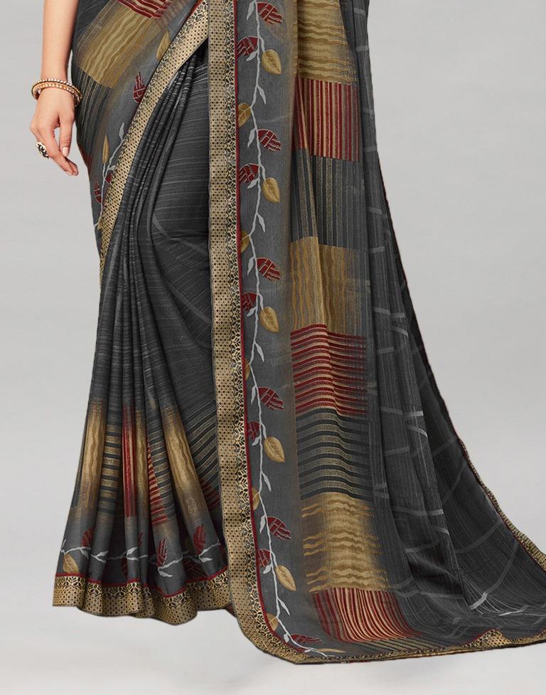 Steel Grey Coloured Chiffon Printed Saree | Sudathi