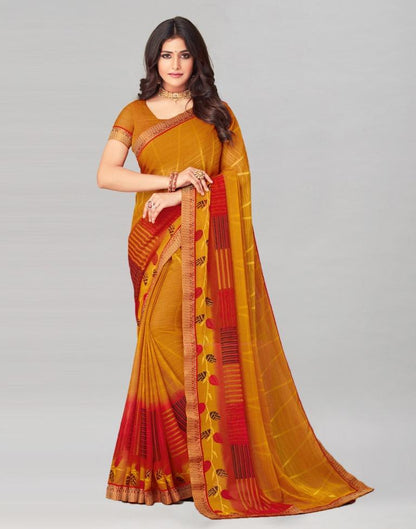 Turmeric Yellow Coloured Chiffon Printed Saree | Sudathi