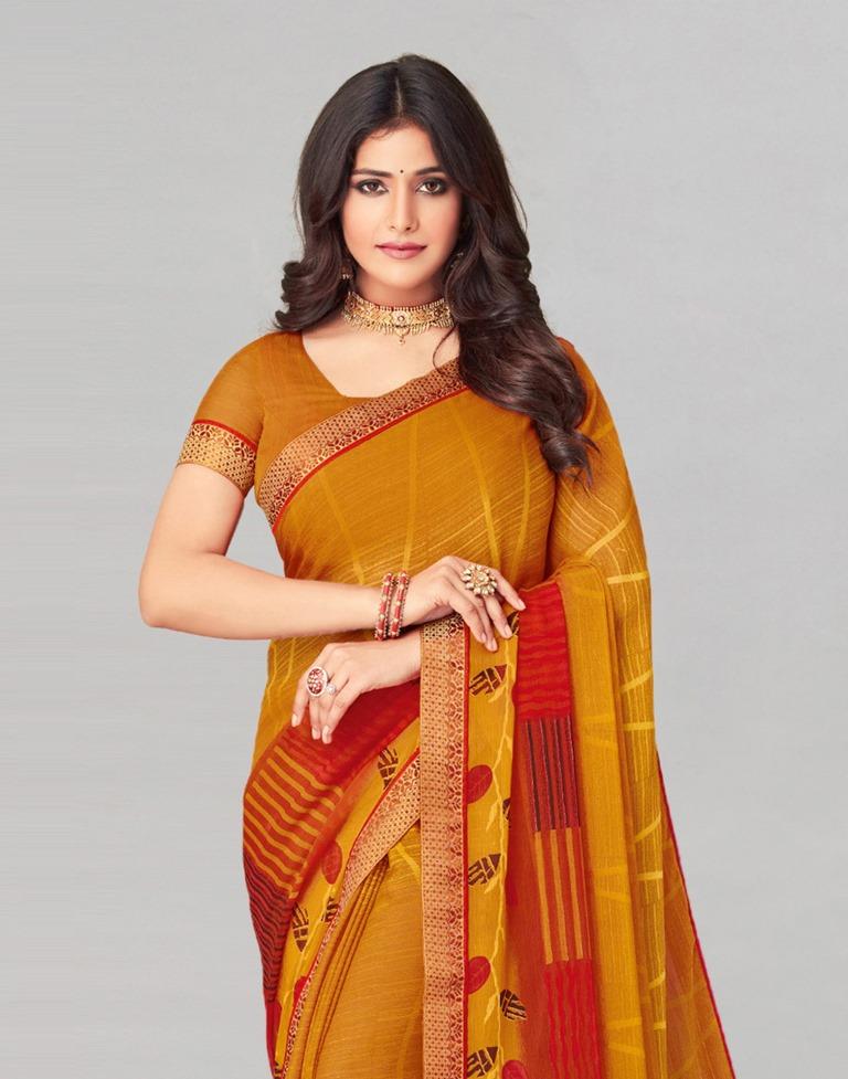 Turmeric Yellow Coloured Chiffon Printed Saree | Sudathi