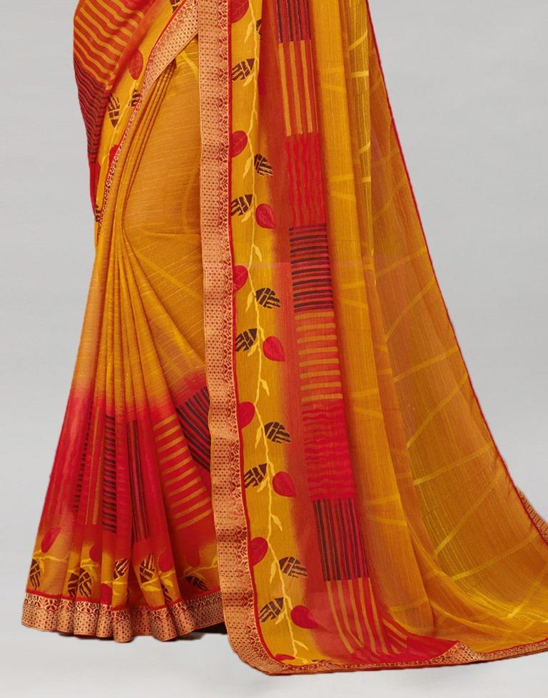 Turmeric Yellow Coloured Chiffon Printed Saree | Sudathi