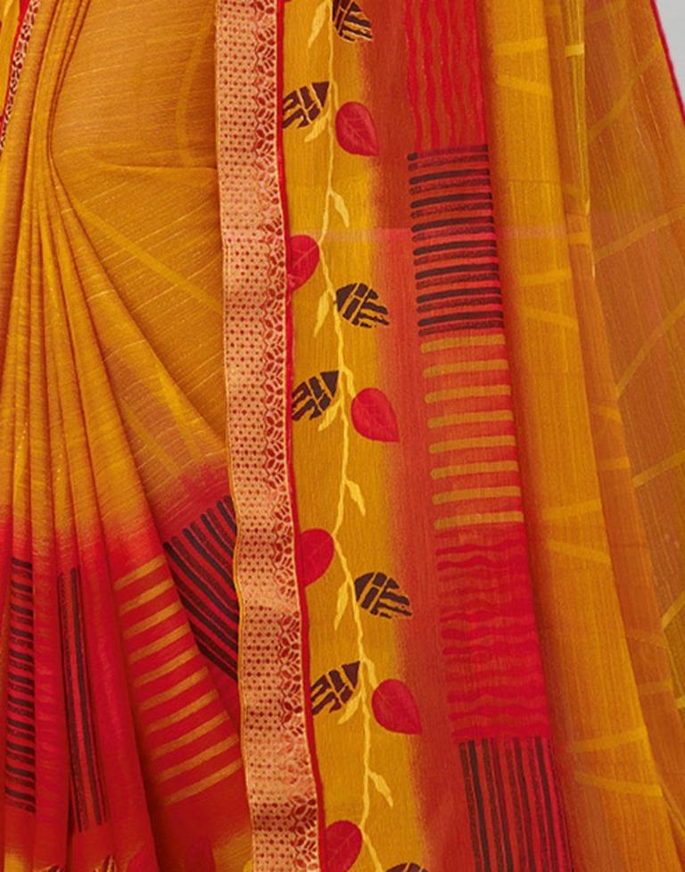 Turmeric Yellow Coloured Chiffon Printed Saree | Sudathi