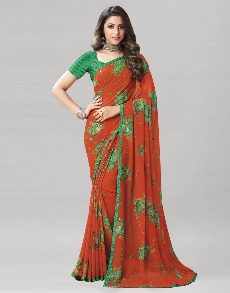 Orange Coloured Georgette Floral Printed Saree | Sudathi