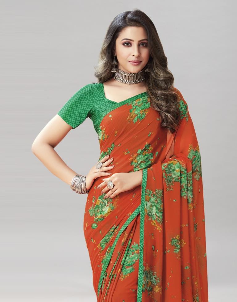 Orange Coloured Georgette Floral Printed Saree | Sudathi