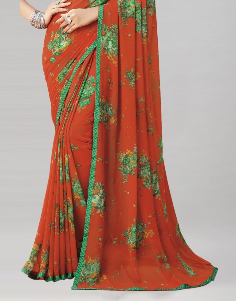 Orange Coloured Georgette Floral Printed Saree | Sudathi