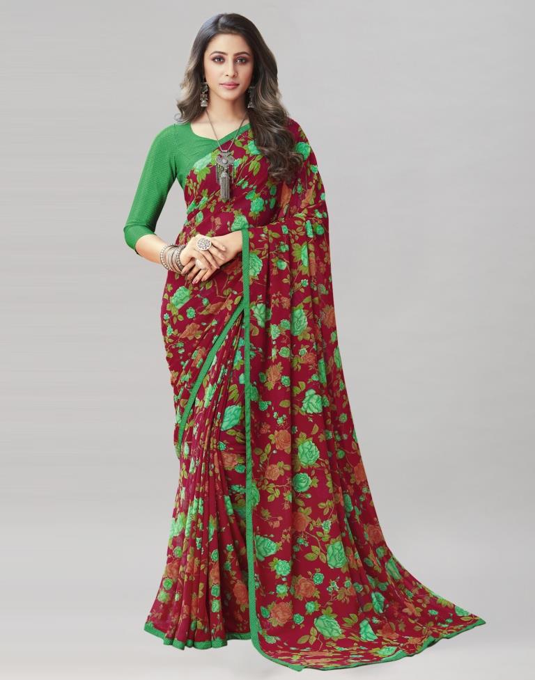 Maroon Coloured Georgette Floral Printed Saree | Sudathi