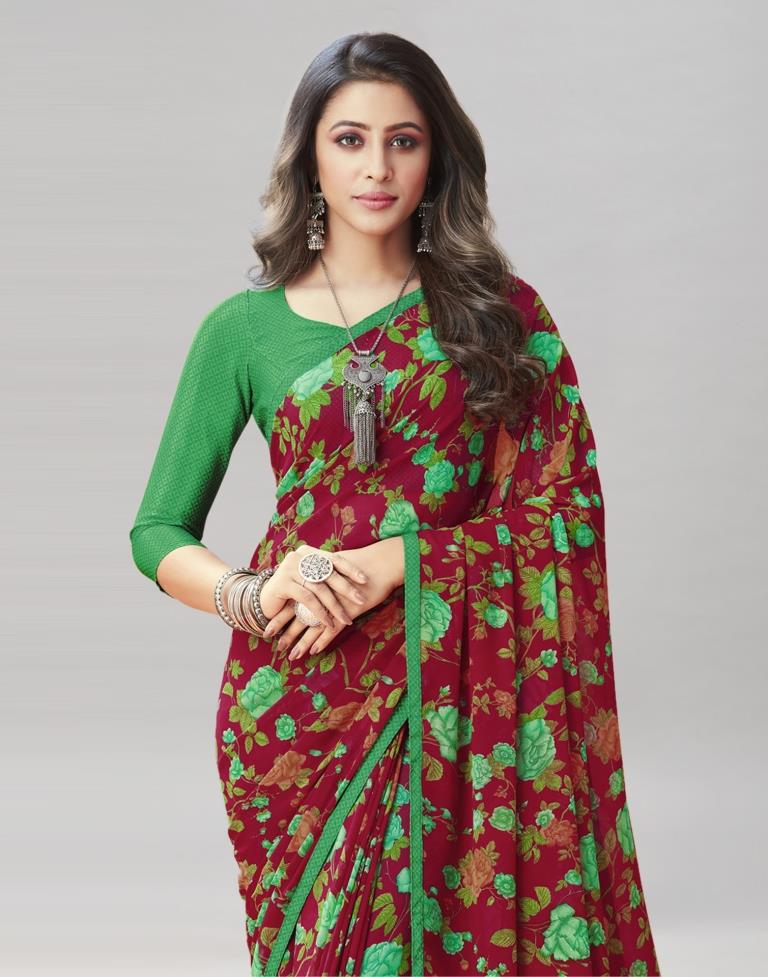 Maroon Coloured Georgette Floral Printed Saree | Sudathi