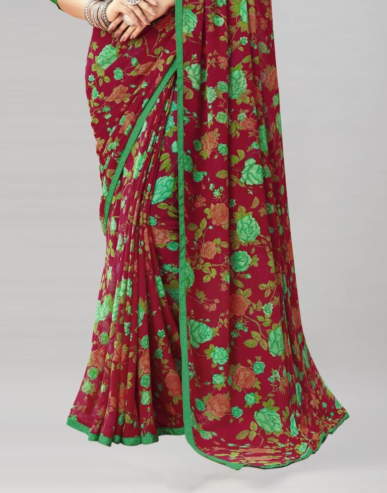 Maroon Coloured Georgette Floral Printed Saree | Sudathi