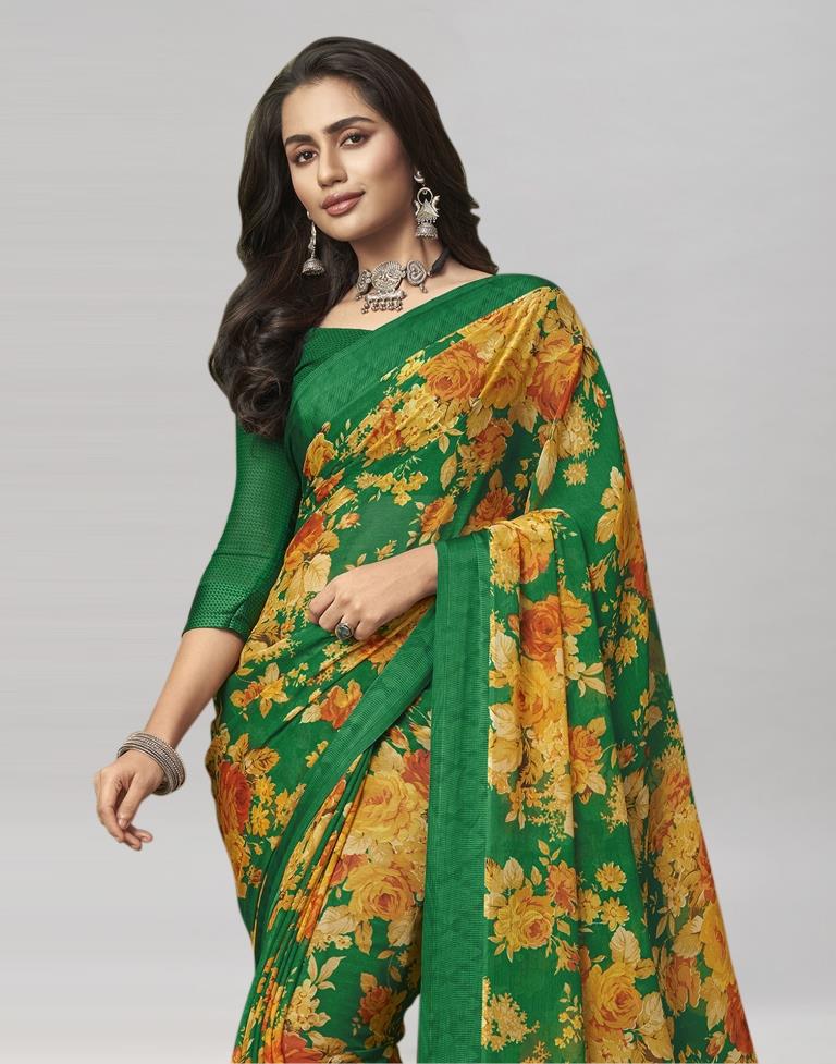 Green Coloured Chiffon Floral Printed Saree | Sudathi