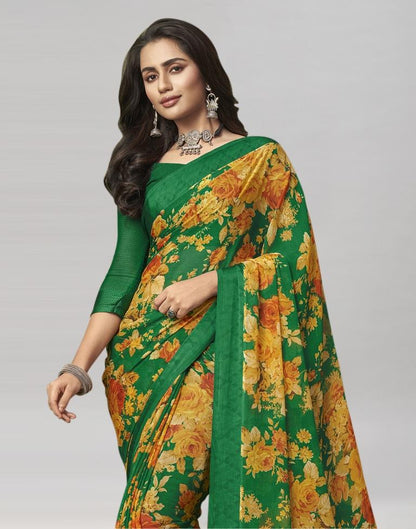 Green Coloured Chiffon Floral Printed Saree | Sudathi