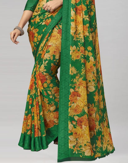 Green Coloured Chiffon Floral Printed Saree | Sudathi
