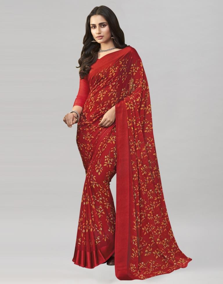 Red Coloured Chiffon Floral Printed Saree | Sudathi
