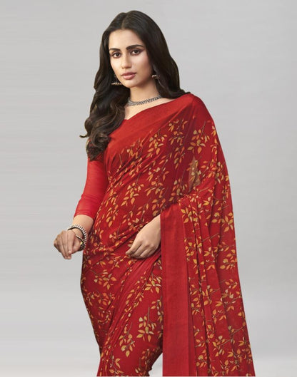 Red Coloured Chiffon Floral Printed Saree | Sudathi