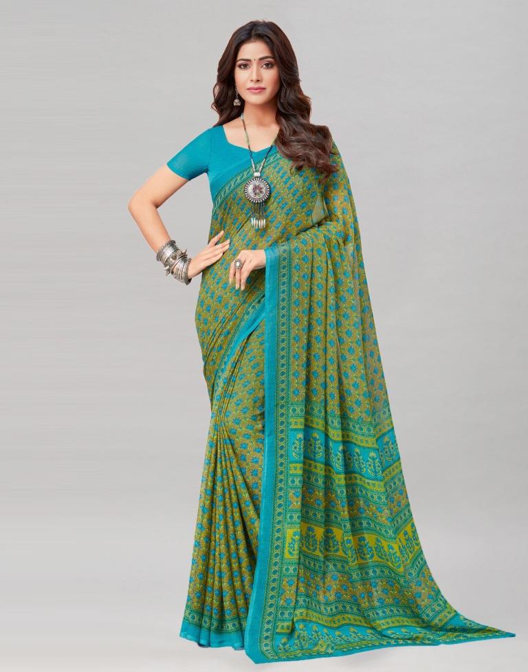 Sea Green Coloured Chiffon Printed Saree | Sudathi