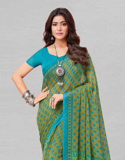 Sea Green Coloured Chiffon Printed Saree | Sudathi