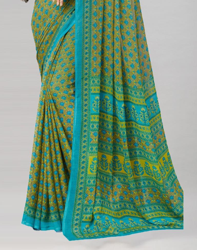 Sea Green Coloured Chiffon Printed Saree | Sudathi