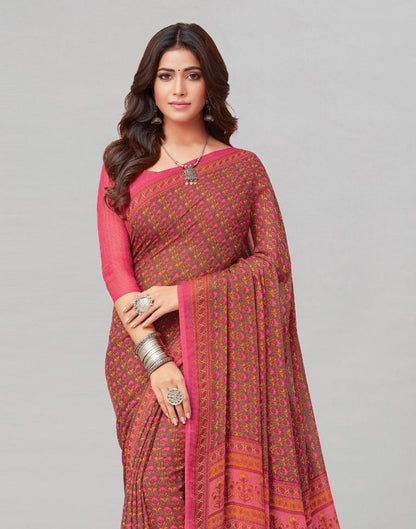 Pink Coloured Chiffon Printed Saree | Sudathi