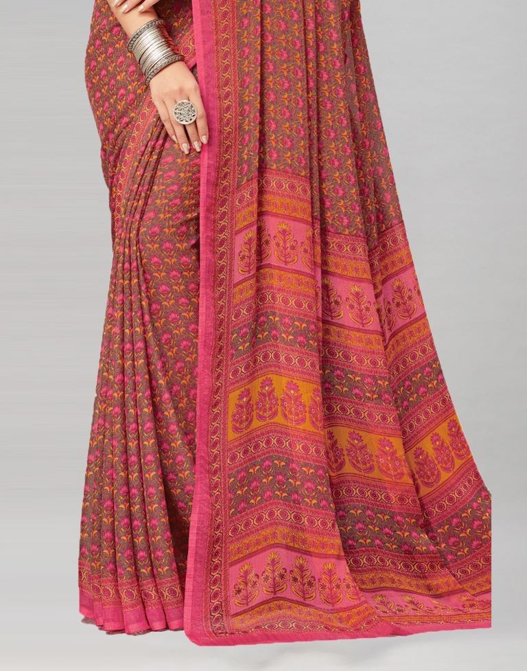 Pink Coloured Chiffon Printed Saree | Sudathi