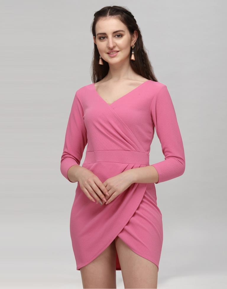 Pink Coloured Knitted Lycra Dress | Leemboodi