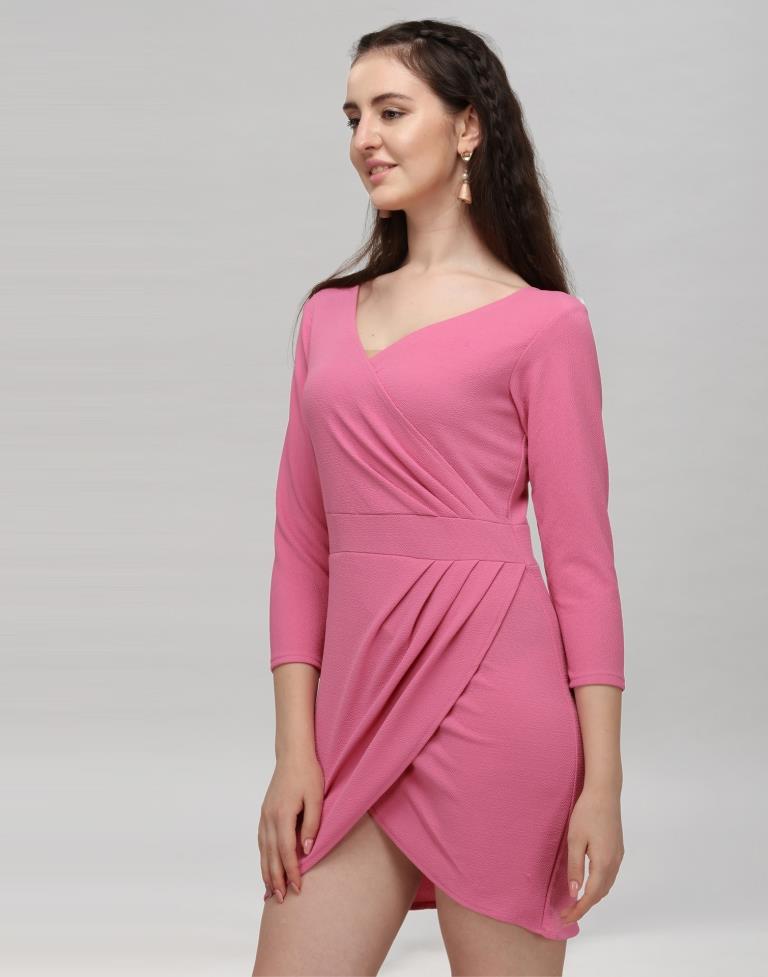 Pink Coloured Knitted Lycra Dress | Leemboodi