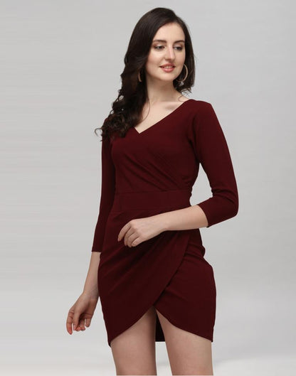 Maroon Coloured Knitted Lycra Dress | Leemboodi