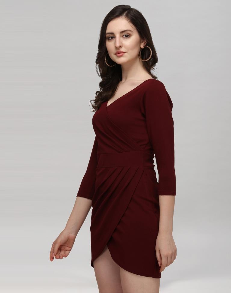 Maroon Coloured Knitted Lycra Dress | Leemboodi