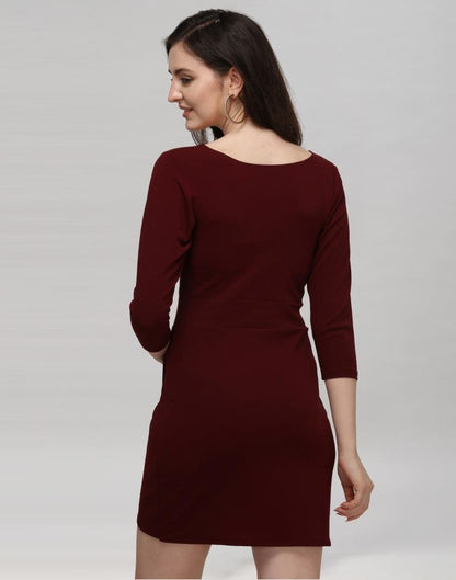 Maroon Coloured Knitted Lycra Dress | Leemboodi