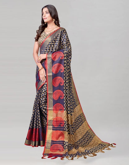 Navy Blue Coloured Cotton Silk Jacquard Saree | Sudathi