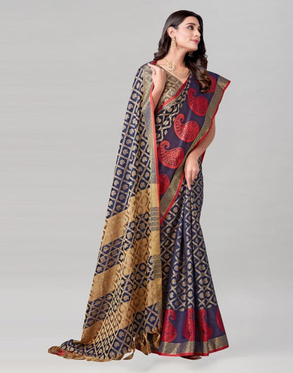 Navy Blue Coloured Cotton Silk Jacquard Saree | Sudathi