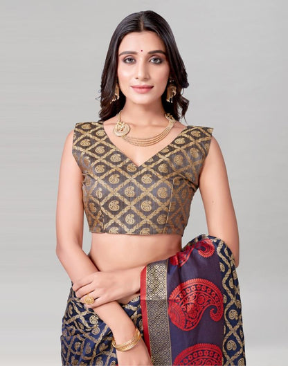 Navy Blue Coloured Cotton Silk Jacquard Saree | Sudathi
