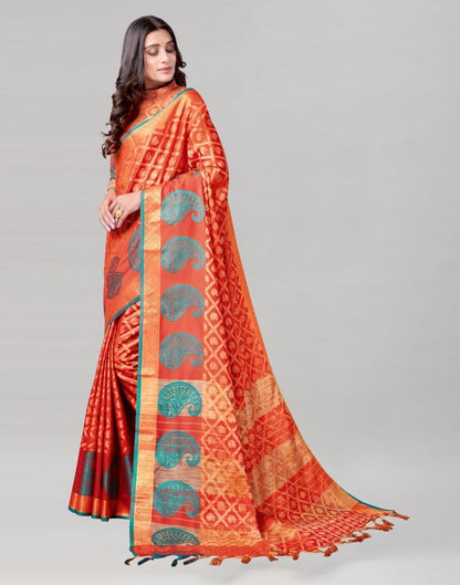 Orange Coloured Cotton Silk Jacquard Saree | Sudathi