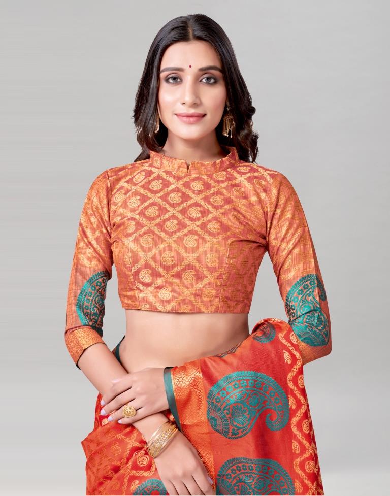 Orange Coloured Cotton Silk Jacquard Saree | Sudathi