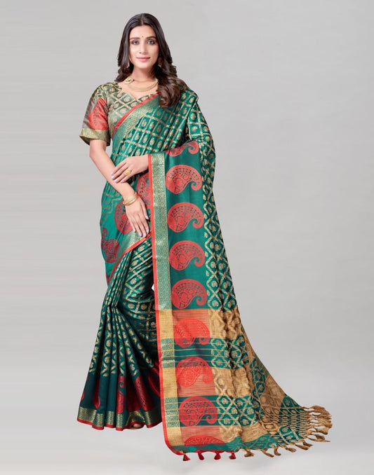 Green Coloured Cotton Silk Jacquard Saree | Sudathi