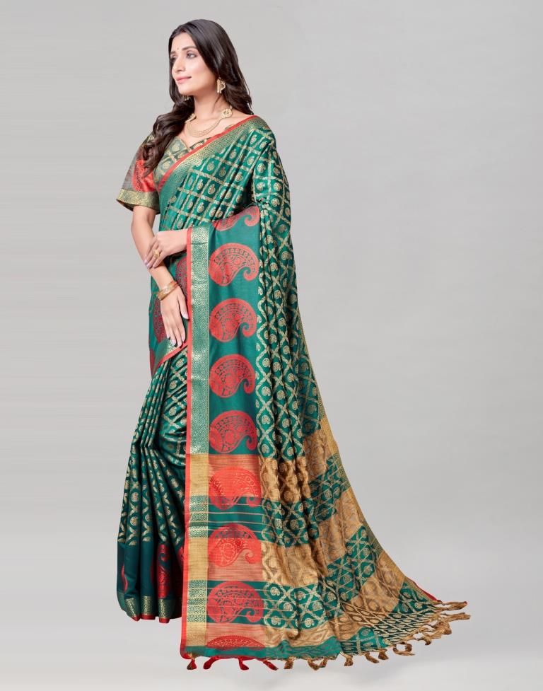 Green Coloured Cotton Silk Jacquard Saree | Sudathi