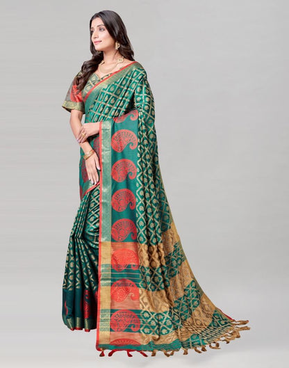 Green Coloured Cotton Silk Jacquard Saree | Sudathi