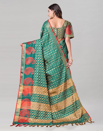 Green Coloured Cotton Silk Jacquard Saree | Sudathi