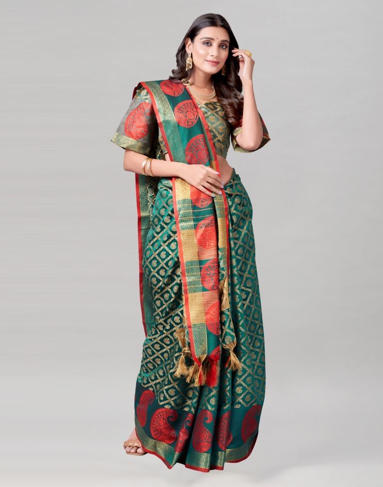 Green Coloured Cotton Silk Jacquard Saree | Sudathi